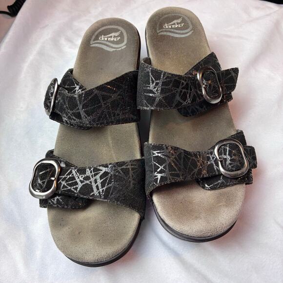 Dansko Sophie Slide Leather Slip On Sandals Women 39 8.5-9 Sparkle Buckle Cobweb - Picture 11 of 12